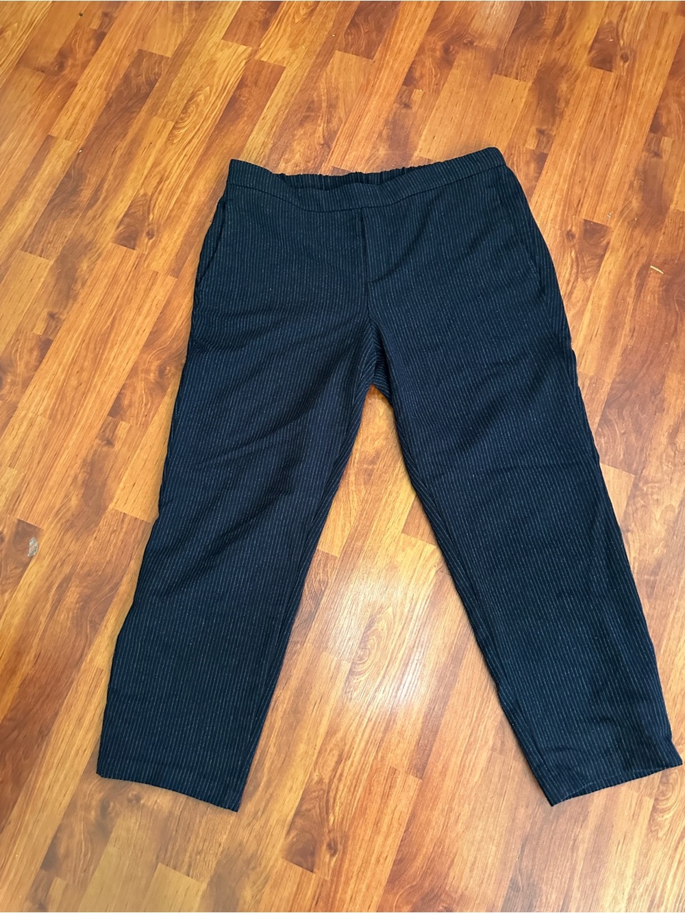 Women’s High Waisted Black Pinstripe pull on Pants size 12